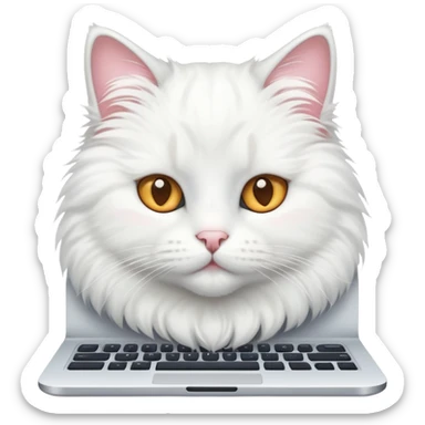 White cat with PC sticker