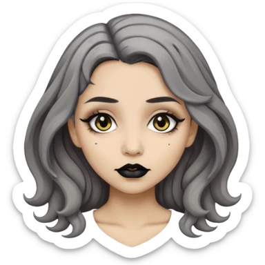  Beige olive skin  grey wavy hair black lips lightbrown eyes goth girl sticker