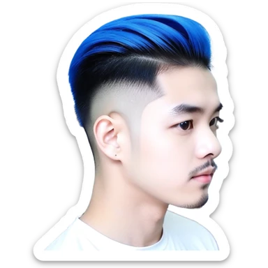 Nam 15 tuổi, da trắng, tóc under cut màu xanh lá cây vuốt ngược ra sau, mắt đen, áo khoác da màu cam , bên trong mặc áo cộc tay màu trắng, đeo khuyên tai màu bạc, mặt ngầu sticker