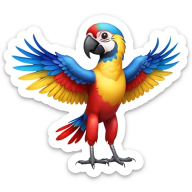 cinematic-macaw-realistic-full-body-standing-emoji,-vibrant-feathers-glowing-with-rich-reds,-blues,-and-yellows,-head-tilted-dramatically,-curved-black-beak-gleaming,-piercing-dark-eyes-exuding-confidence,-simplified-yet-realistic-focused sticker