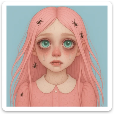 Add more horror details to this pastel horror profile picture, keep it cute, expressive, and minimal, in the style of imagen-4-fast (soft pastel colors, subtle horror elements, minimalistic and cute expression) sticker