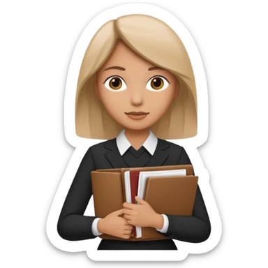 A woman wearing official dress and has a pile of documents in her hand  sticker