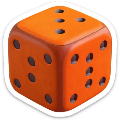 single dice, 3D, brown camel leather texture, orange velvet dots, premium style, no text sticker
