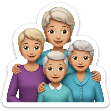 two kids (1 boy and 1 girl) with their mother and grand mother smiling sticker