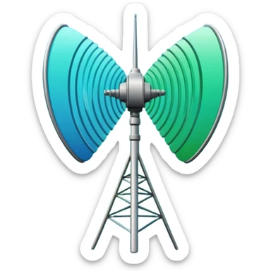 Minimalist emoji-style sticker of an old-school antenna with distorted, glitched signal waves. Clean icon style. sticker