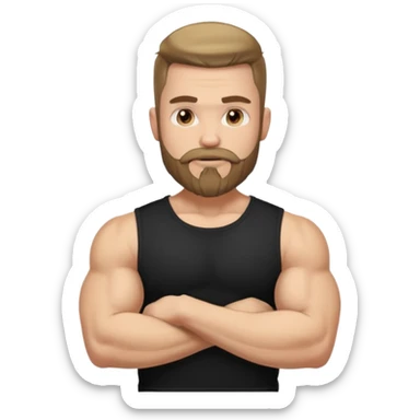 generate an ios genmoji of a fair guy wearing a sleevless black tshirt with big biceps and a goatee beard sticker