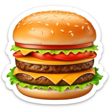 Cinematic Realistic Cheeseburger Dish Emoji, showcasing a juicy burger layered with cheese, lettuce, and tomato on a toasted bun rendered with lifelike detail and vibrant, inviting lighting. sticker