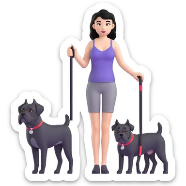 Woman with long black hair wearing spaghetti strap top holding a black Cane Corso dog with cropped ears and short tail sticker