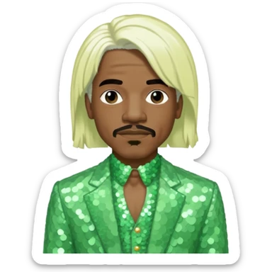 Andre 3000 from Outkast with long white blonde hair, pale green sequin outfit sticker