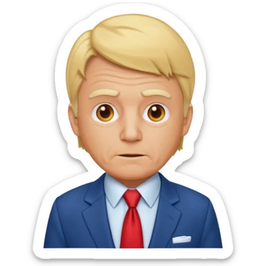 an ugly old orange man with a blonde toupee and a blue suit with a white undershirt and a red tie sticker