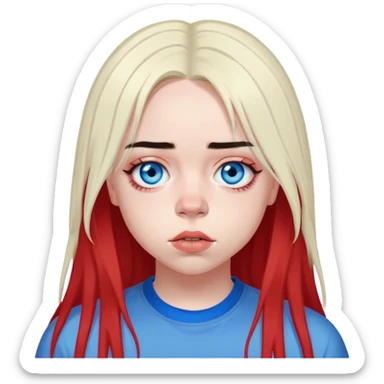 billie eilish with her red roots and the rest hair black and blue eyes  sticker