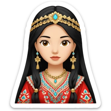 Uzbek girl who has long black hair and beautiful traditional dress sticker