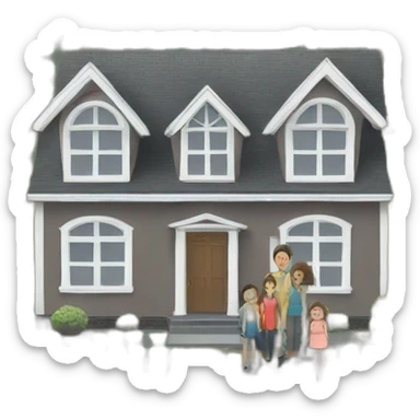 large house wirh small people in front sticker
