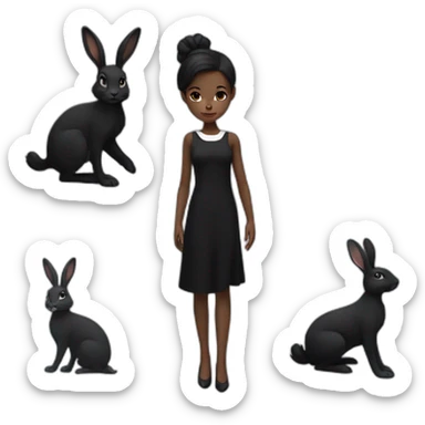 elegant girl in black dress white skin black hare without rabbits sticker