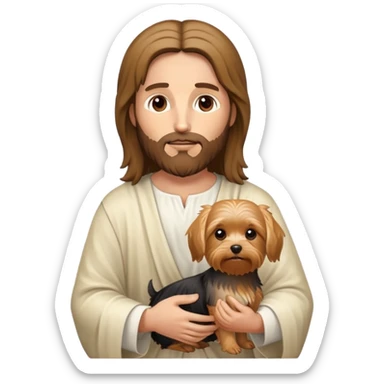 Jesus holding a cute yorkie sticker