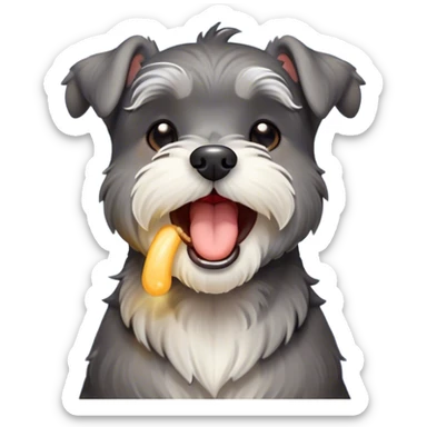 Cinematic Cute Yawning Miniature Schnauzer Portrait Emoji, Head cocked with a wide, adorable yawn and droopy, charming eyes, featuring a neatly trimmed, lovable salt-and-pepper fur, simplified yet irresistibly cute, highly detailed, glowing with a warm, relaxed radiance, high shine, exuding a sleepy yet spirited charm, styled with a soft, cozy glowing outline, capturing the essence of a Miniature Schnauzer mid-yawn, radiating pure, drowsy cuteness! sticker