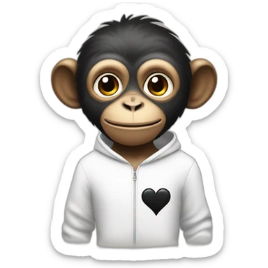 Monkey with read hair in white sweatshirt with black heart in paws  sticker