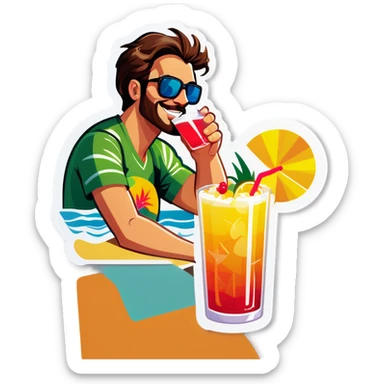 Chris drinking a tropical cocktail at the beach sticker