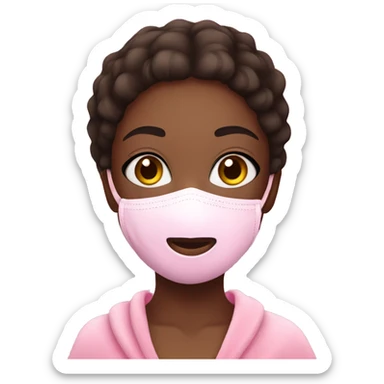 African American girl with pink face mask in a pink towel with dark brown hair  sticker