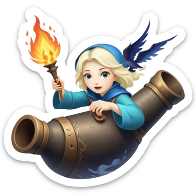 Baba Yaga sorceress woman flying in a mortar, magical aura sticker