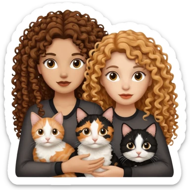 2 mujeres una crespa una de cabello largo  y 2 gatos uno negro y otro tres colores sticker