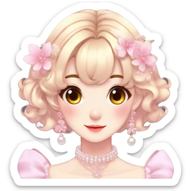 Gorgeous anime style lady with blushing face and accessories cottagecore fairycore Kawaii anime colorful pearly romantic aesthetic trending style sticker