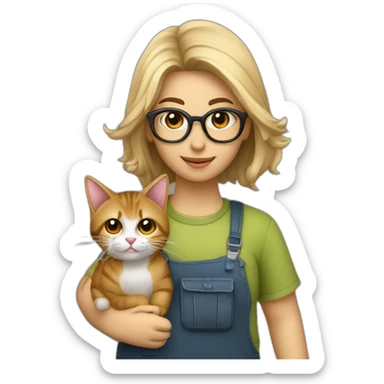 jovenvpeli castaño gafas cargando a gato atigrado sticker