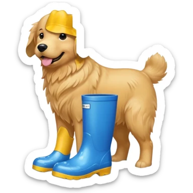 golden retriever with blue rainboots sticker