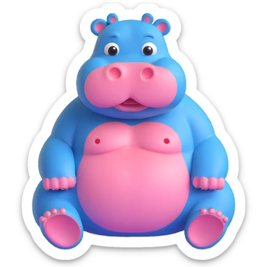 3D emoji style hippo, full body, sitting, simple and cute, round features, expressive eyes sticker