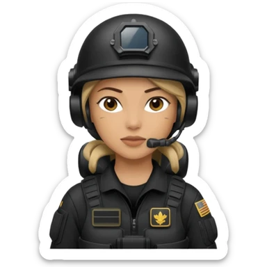 female special operations communications operator with combat gear in black sticker