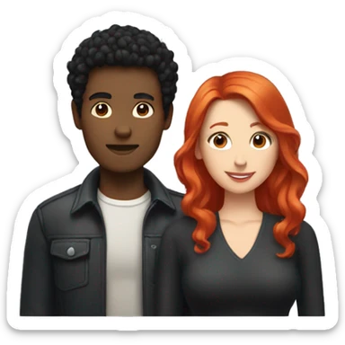 a gay man with short black hair and a white woman with long red hair sticker