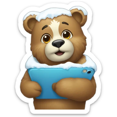 Osito en su nieve con celular sticker
