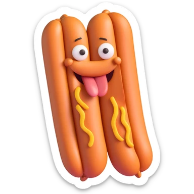 cooked sausage or hot dog forming an emoji face, grimace, angry or disgusted eyes, cartoon stink lines, expressing irritation or disgust, playful cartoonish style sticker