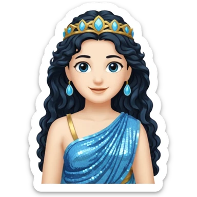 Minerva, Goddess from Wisdom Roman Deities with long black wavy hair, light blue sequin toga sticker