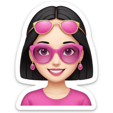 pink girl with black hair and wealth with sunglass on top; irreristable  smile sticker