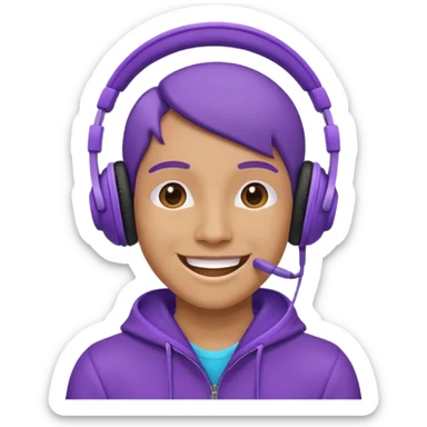 listen to music in purple headphone and smile sticker