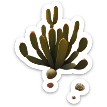 Cinematic Realistic Desert Emoji, Expansive and arid, with vast stretches of golden sand dunes and scattered cacti, the sun casting a warm, almost orange glow over the dry, cracked earth. The horizon blurs into a heat shimmer, while the occasional desert flower adds a splash of color to the barren landscape. Soft glowing outline, capturing the essence of the harsh yet stunning beauty of the desert, calm and quiet, filled with silence and mystery. sticker