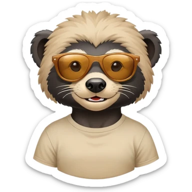 friendly anthropomorphised honey badger head and neck wearing sunglasses, top of t-shirt visible, different expression sticker