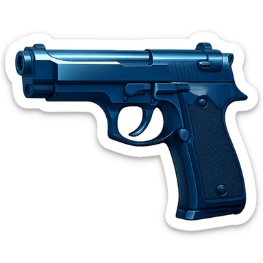 Remove the heart shape and motifs from the photorealistic blue pistol, making it a standard realistic pistol with a glossy finish on a white background. Maintain photorealistic style with a glossy finish and clean white background. sticker