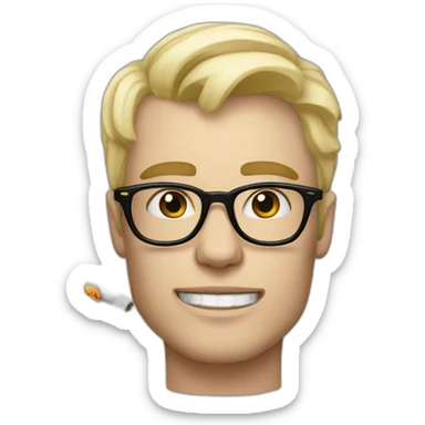 blonde white man with glasses and face tattoo smoking cigarette  sticker