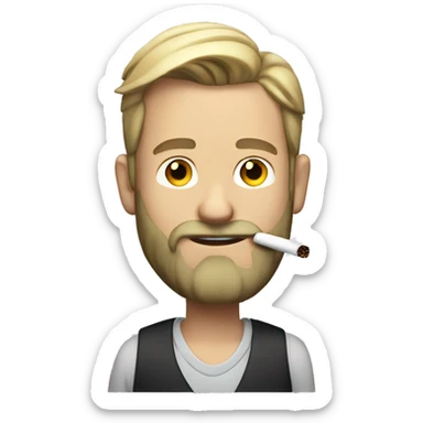 white man with a beard and ponytail, who doesnt smile, smoking a cigarette sticker