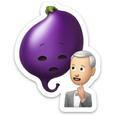 Bruno le maire blowing air on an eggplant sticker