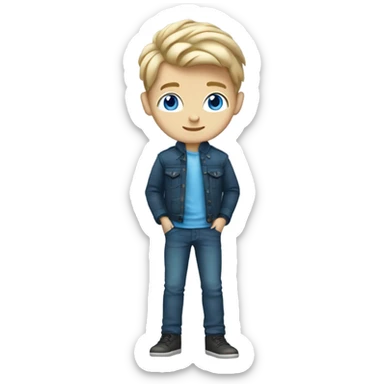 do a white skin boy with dirty blond hair and blue eyes full body arms legs and a chic outfit  sticker