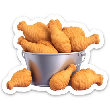 fried chicken much bigger than the silver steel bucket, slightly angled side perspective sticker