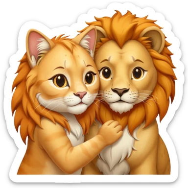 Animal Gato acariciando las orejas de un leon sticker