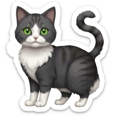 full body view of beautiful female solid dark grey cat with green eyes, white toes/paws and white patch on her chest sticker