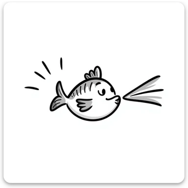 hand-drawn fish peeing with black lines sticker