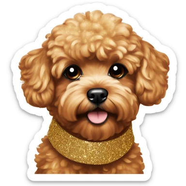 Red maltipoo with gold glitter garland around his neck sticker