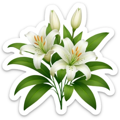 white lilies with green leaves sticker