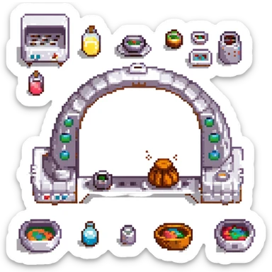 A transcendent baker manipulating timelines and alternate realities to bake. Ingredients phase in from other dimensions, and the oven warps space itself. UI is fragmented, shifting, and surreal—portals, time loops, and morphing recipe glyphs. sticker